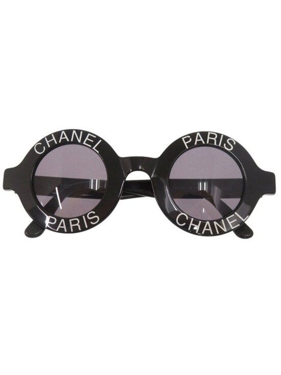 Chanel Vintage CC Logo Round Acetate Black Sunglasses Eyewear main image 10